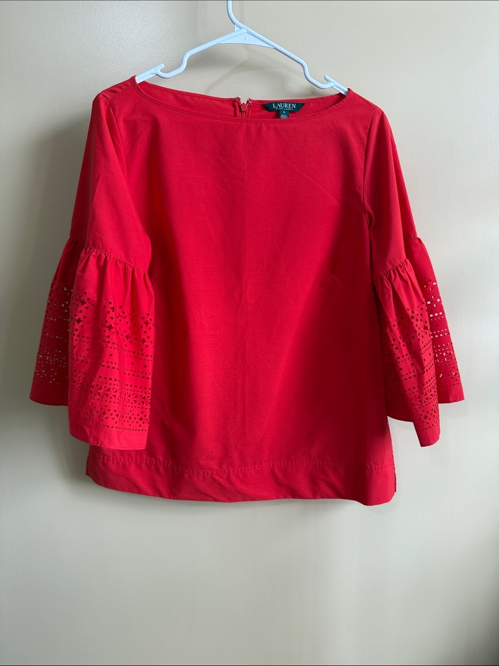 Polo by Ralph Lauren Red Eyelet Bell-Sleeve Top